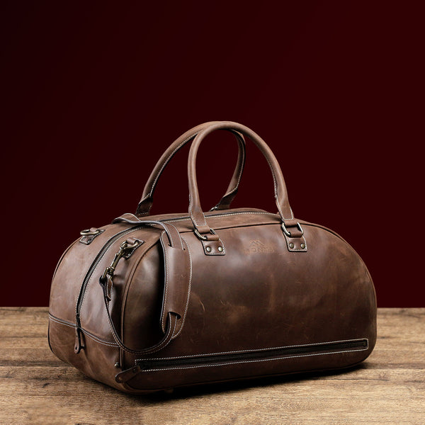 Mens leather weekender duffle bag sale